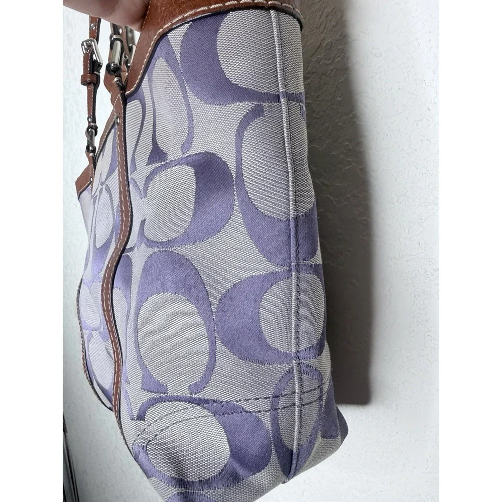 Y2K Coach Signature Jacquard Tote Shoulder Bag Purple Monogram F13097 Purse Rare